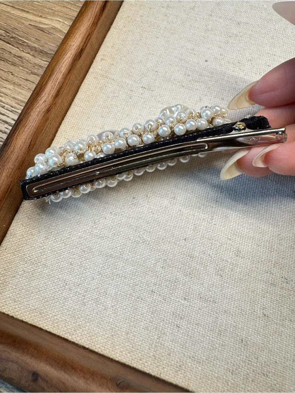 Pearl-Accent Silver Leaf Hair Barrette